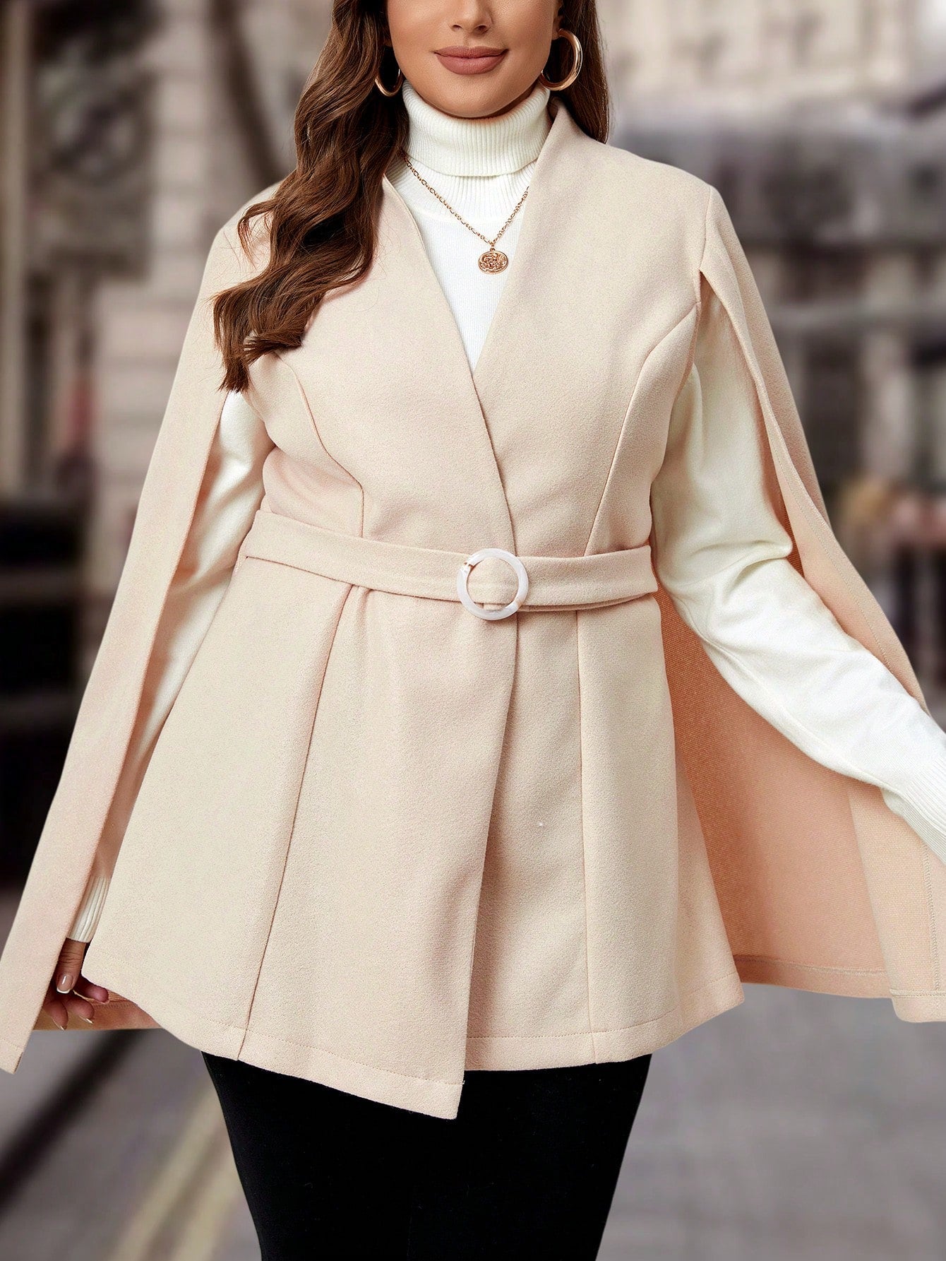 Plus Cloak Sleeve Belted Overcoat