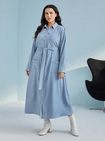 Plus Drop Shoulder Belted Shirt Dress