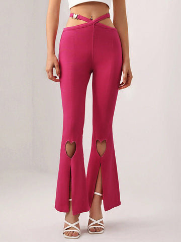 Cut Out Waist Split Hem Flare Leg Jeans