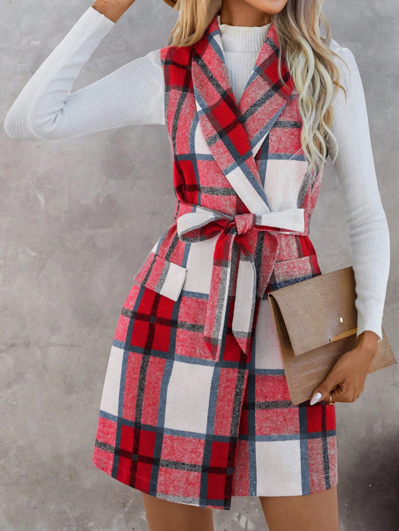 Plaid Print Belted Dress