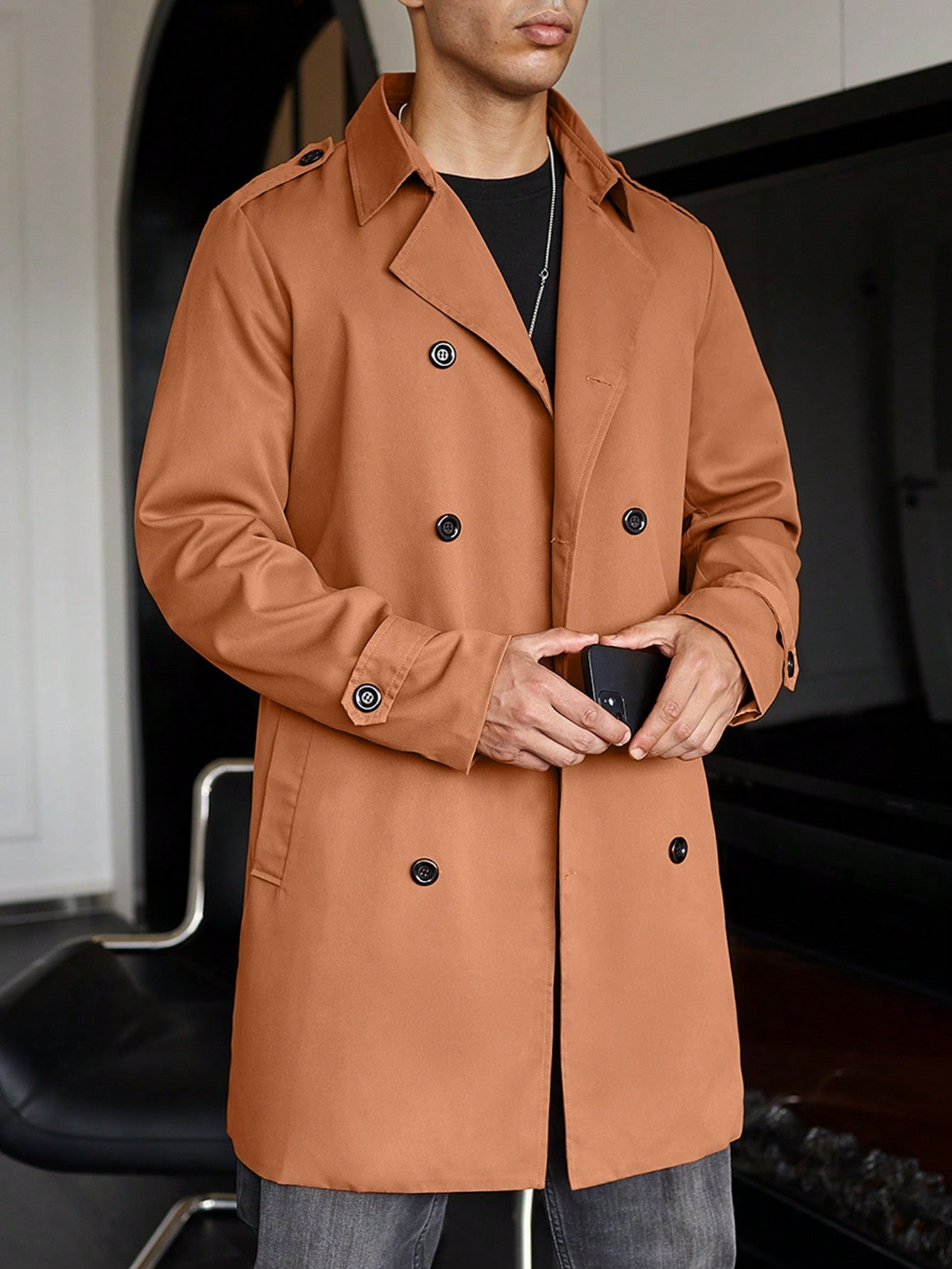 Men Double Breasted Trench Coat