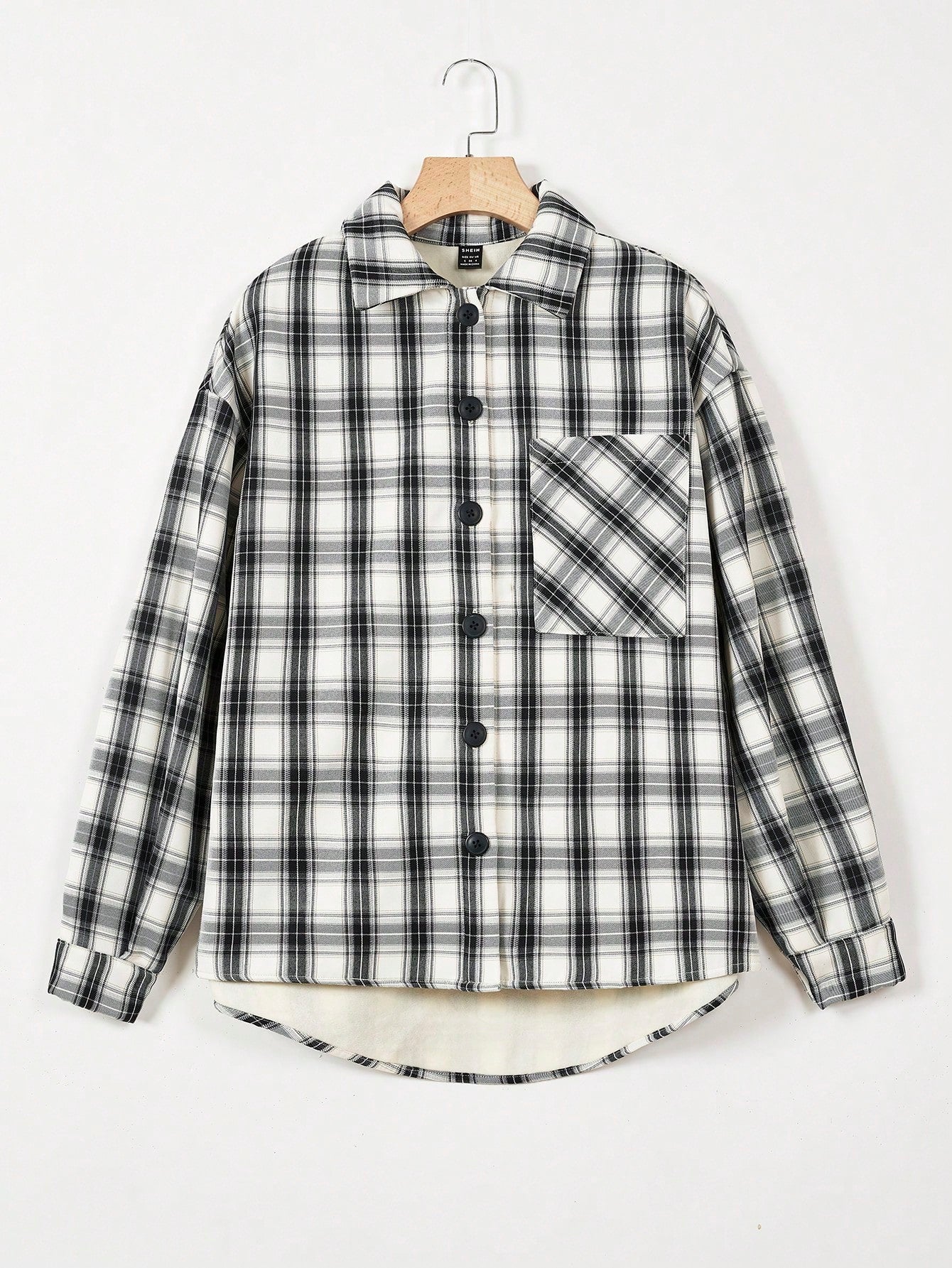 Plaid Print Drop Shoulder Patched Pocket Shirt