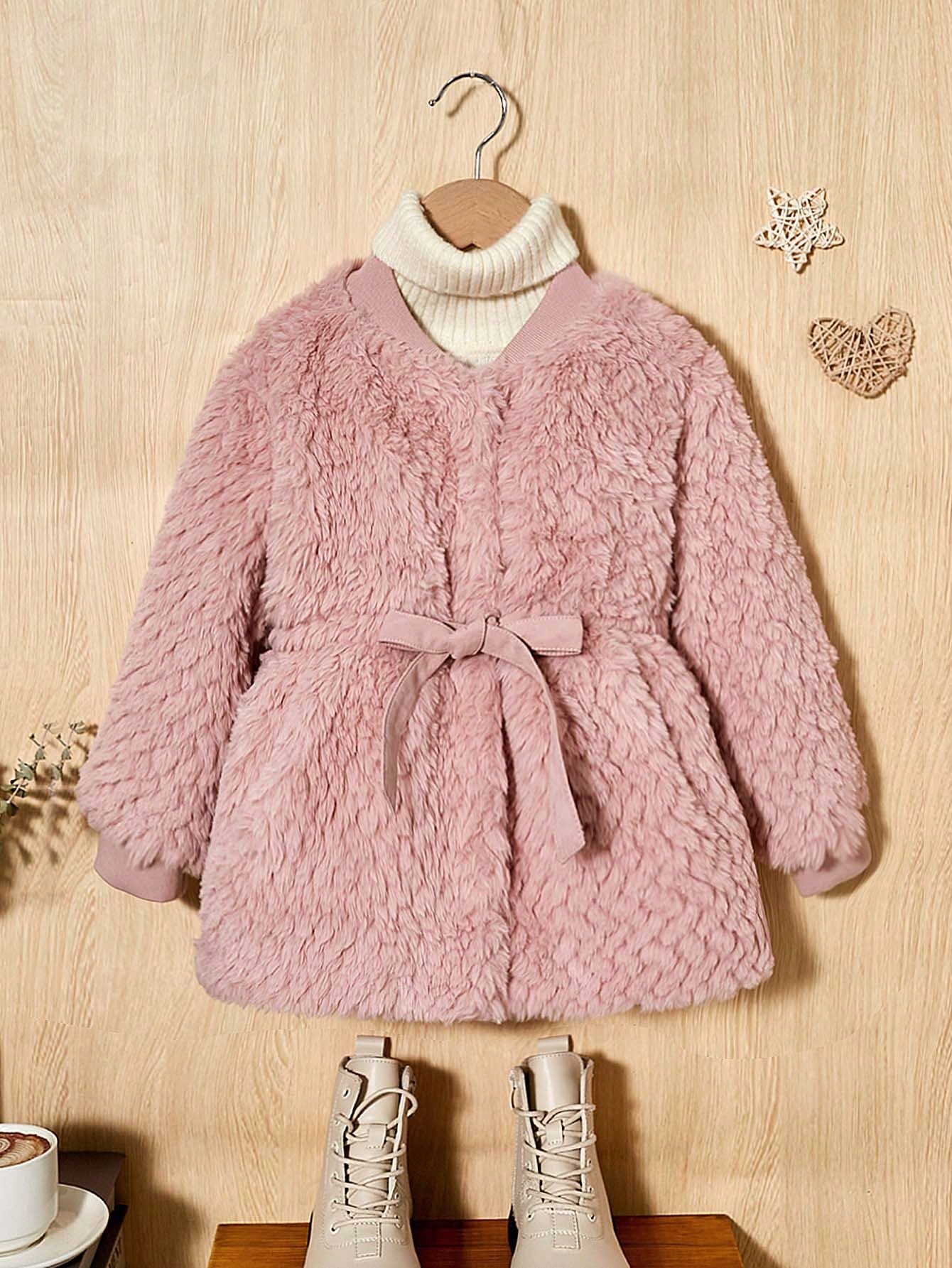 Young Girl 1pc Open Front Belted Coat