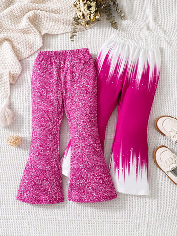 Young Girl 2pcs Graphic Print Flare Leg Sweatpants