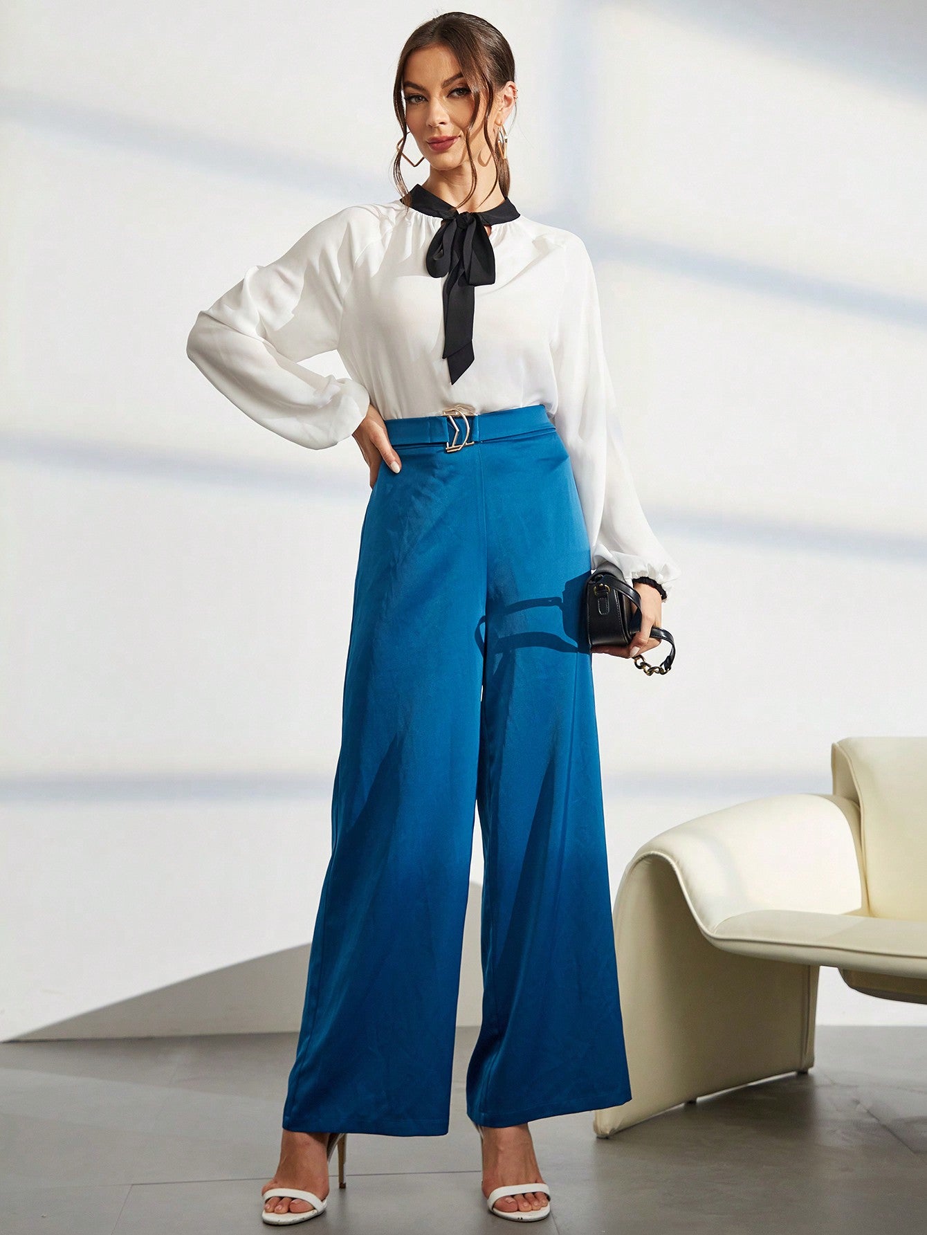 High Waist Belted Wide Leg Pants