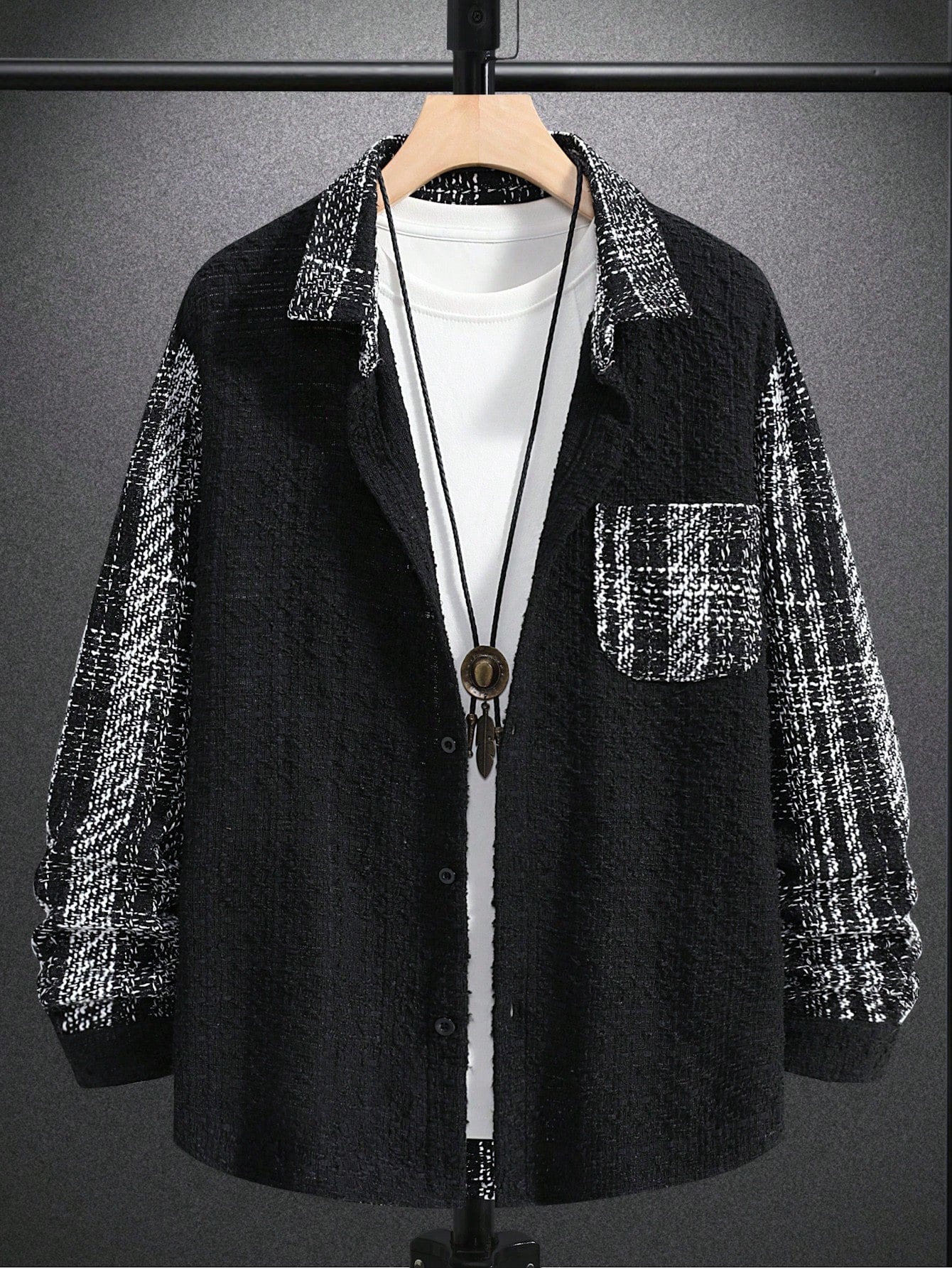 Men's Notched Collar Plaid Woolen Jacket