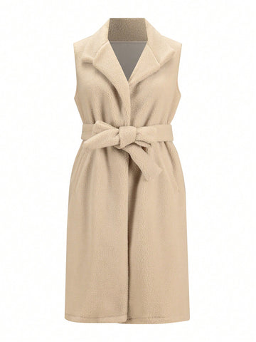 Plus Lapel Neck Belted Vest Coat