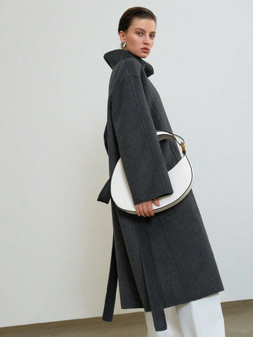 Drop Shoulder Belted Overcoat