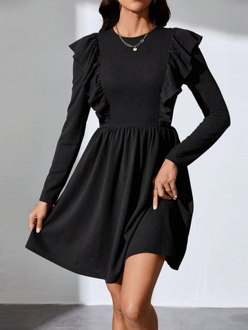 Ruffle Trim A-line Dress