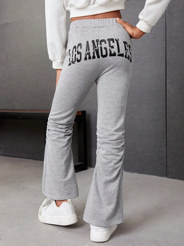 Tween Girl Letter Graphic Ruched Knee Flare Leg Sweatpants