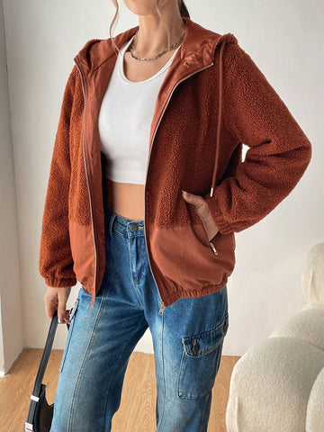 Women's Casual Faux Shearling Hooded Jacket