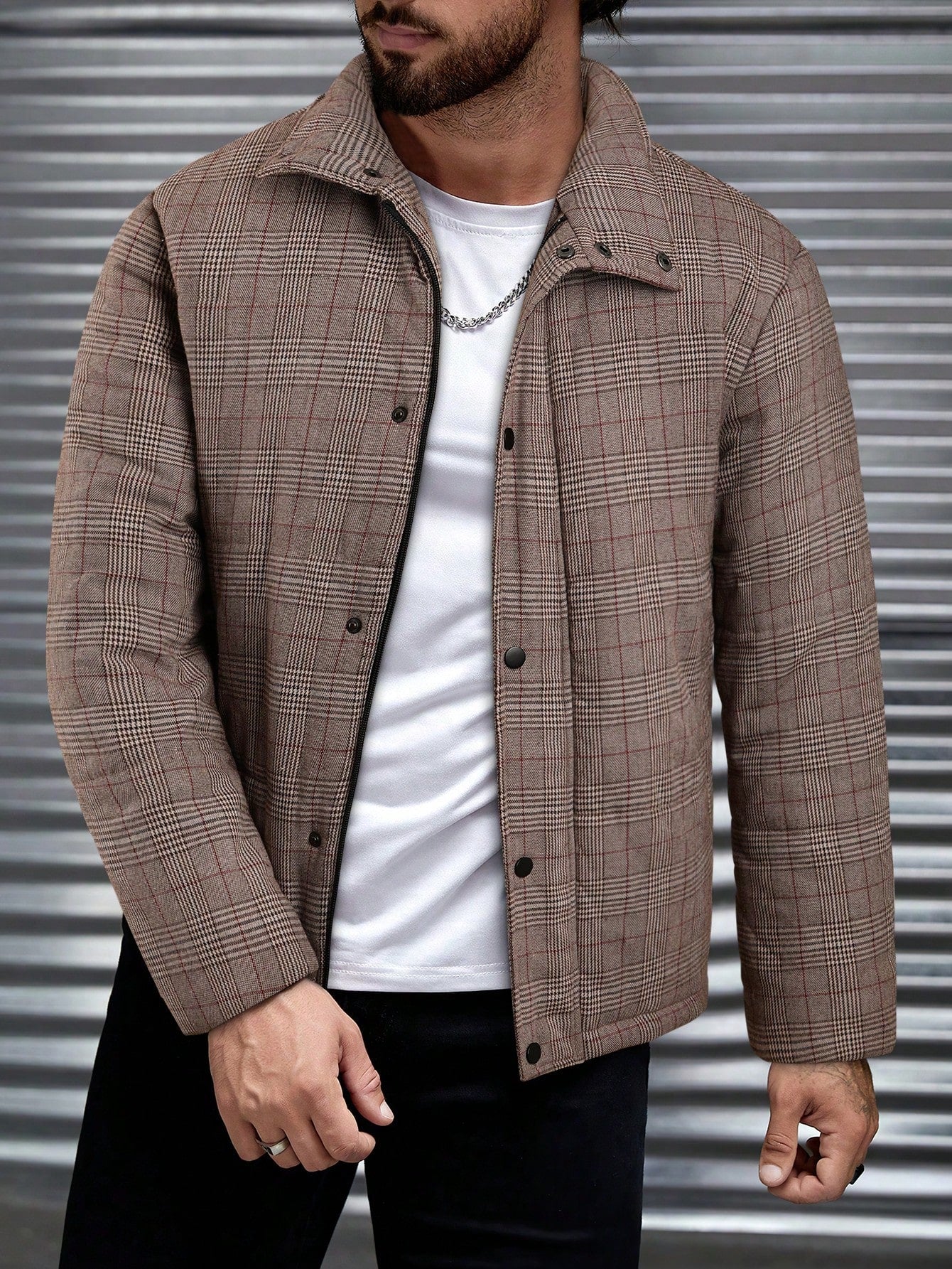 Loose Fit Men's Plaid Printed Winter Coat