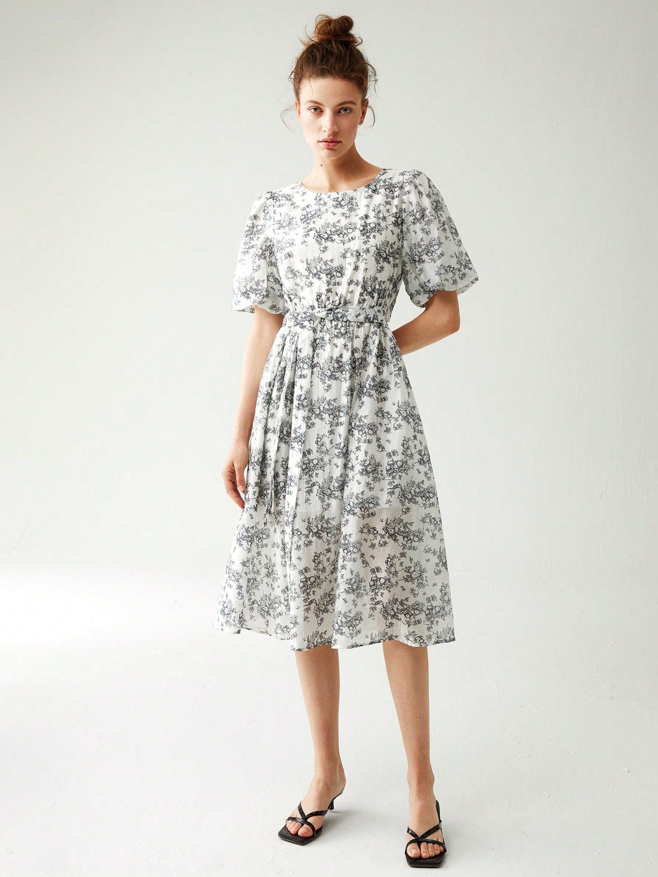 Allover Print Puff Sleeve Dress