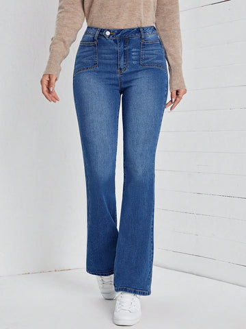 Zipper Fly Flare Leg Jeans