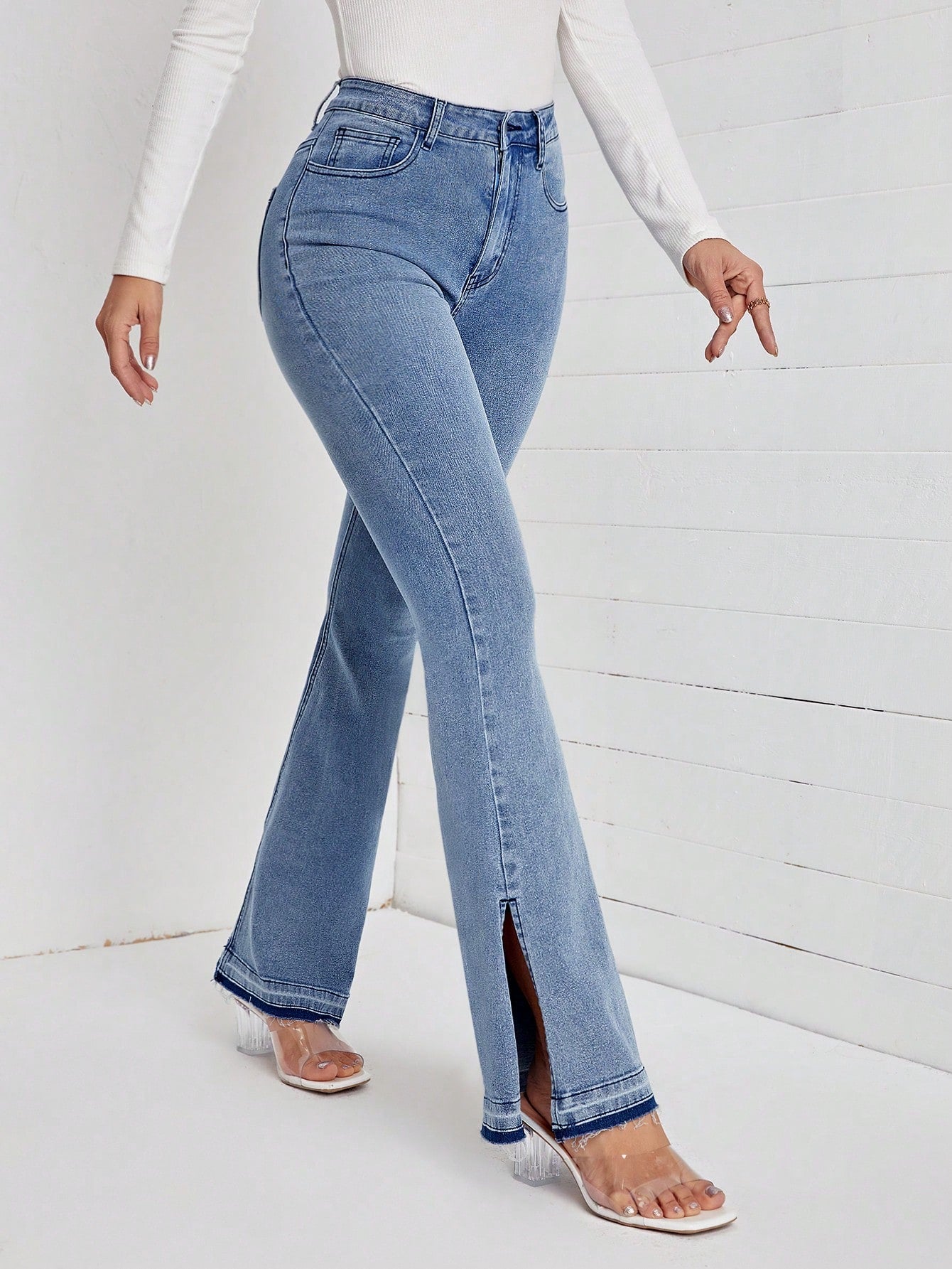 Split Hem Flare Leg Jeans