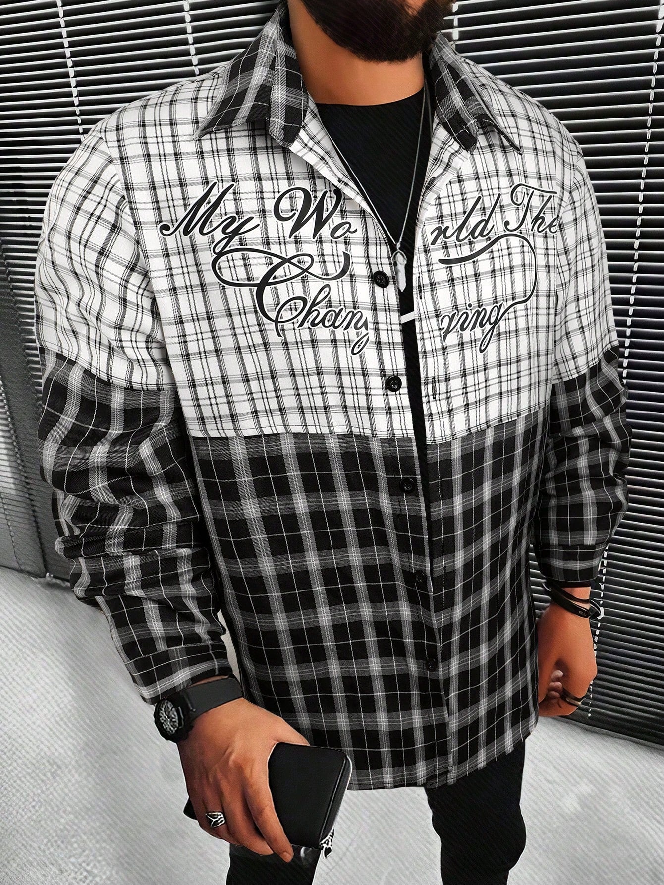 Men Plaid & Letter Graphic Shirt