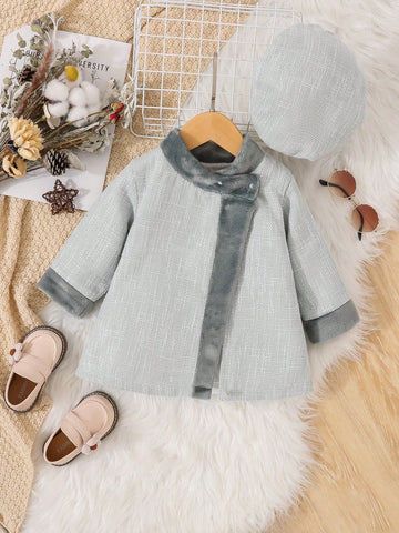 Baby Girl Contrast Trim Overcoat