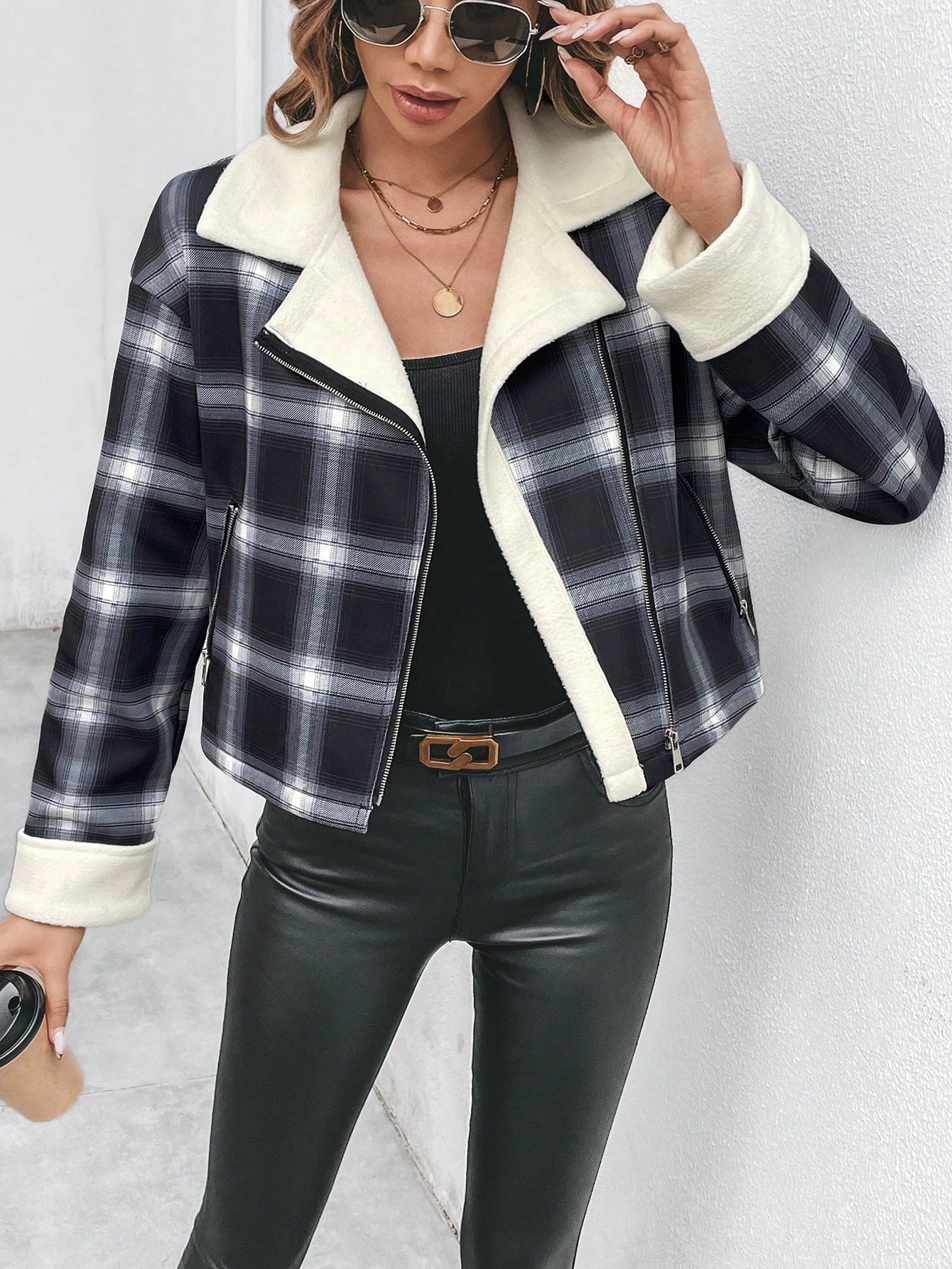 Plaid Print Zip Up Thermal Lined Jacket