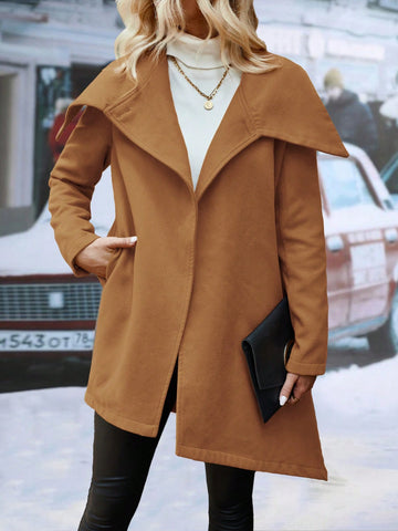 Asymmetrical Hem Open Front Overcoat