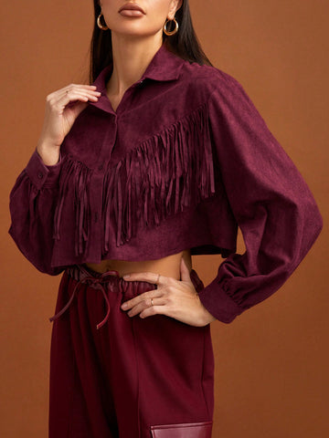 Fringe Trim Crop Jacket