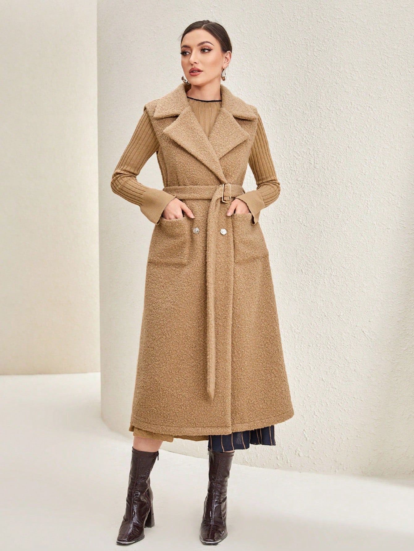 Lapel Neck Belted Overcoat