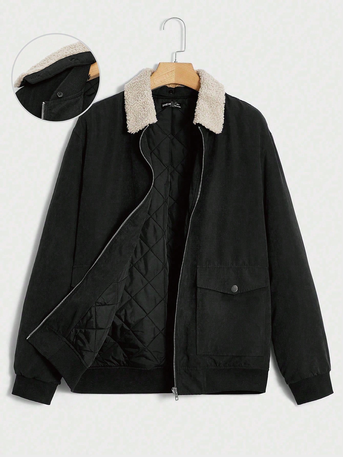 Men Borg Collar Flap Pocket Winter Coat