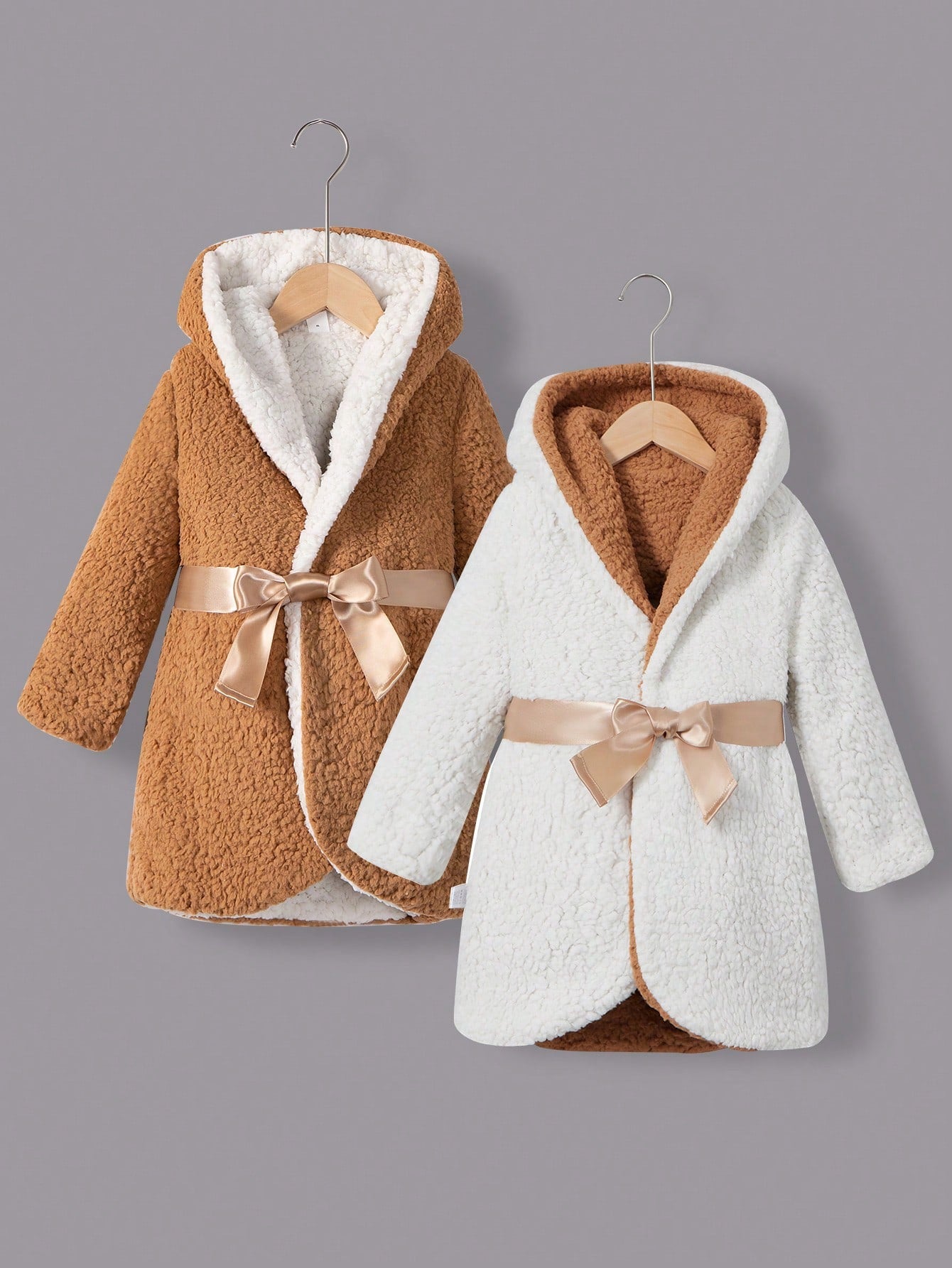 Young Girl Reversible Two Tone Hooded Belted Teddy Coat