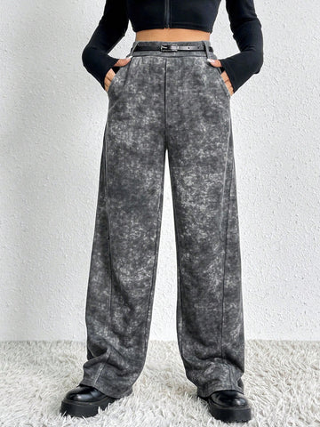 Tie Dye Slant Pocket Wide Leg Belted Sweatpants