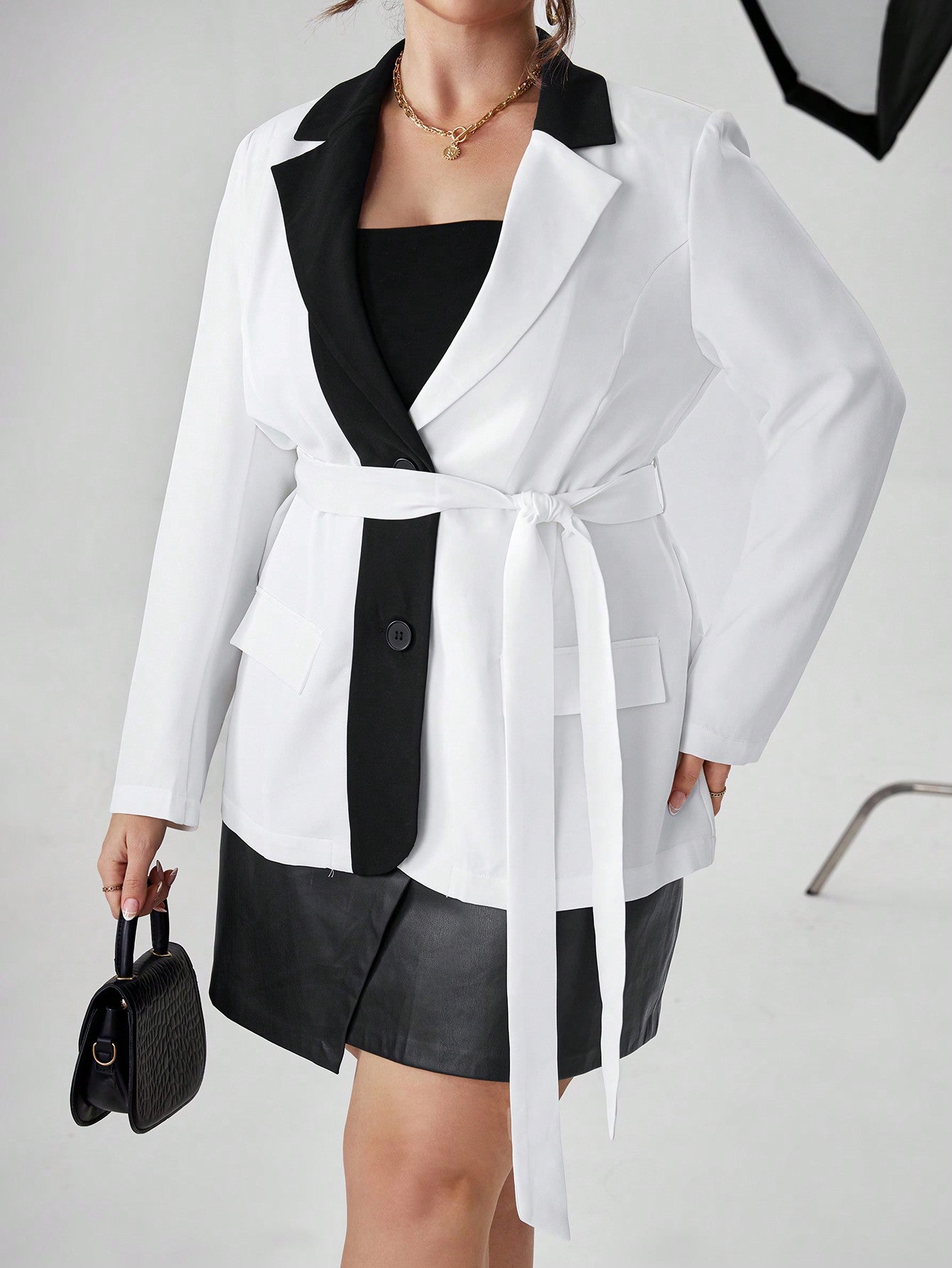 Plus Two Tone Belted Blazer