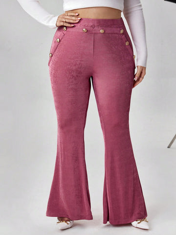 Plus Button Detail Flare Leg Pants