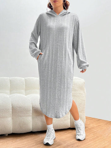 Drop Shoulder Slant Pocket Hooded Dress