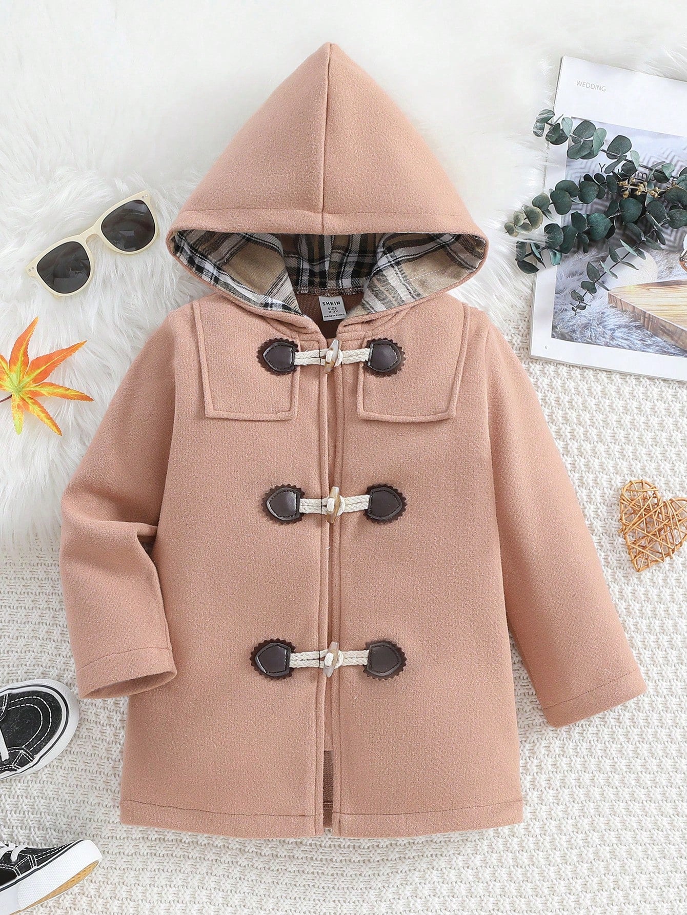 Baby Boy Plaid Lined Hooded Duffle Overcoat