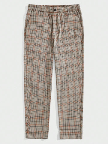 Men Plaid Print Slant Pocket Suit Pants