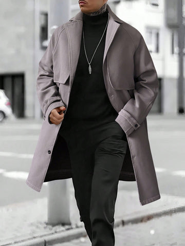 1pc Loose Fit Men's Lapel Collar Single-Breasted Overcoat