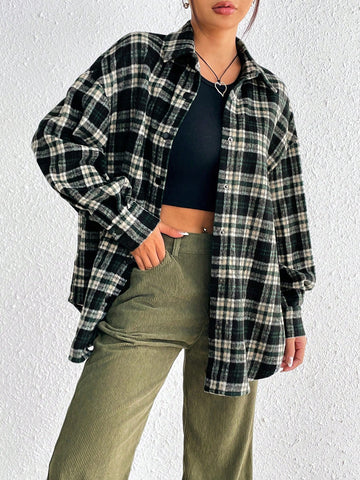 Plaid Print Drop Shoulder Shirt