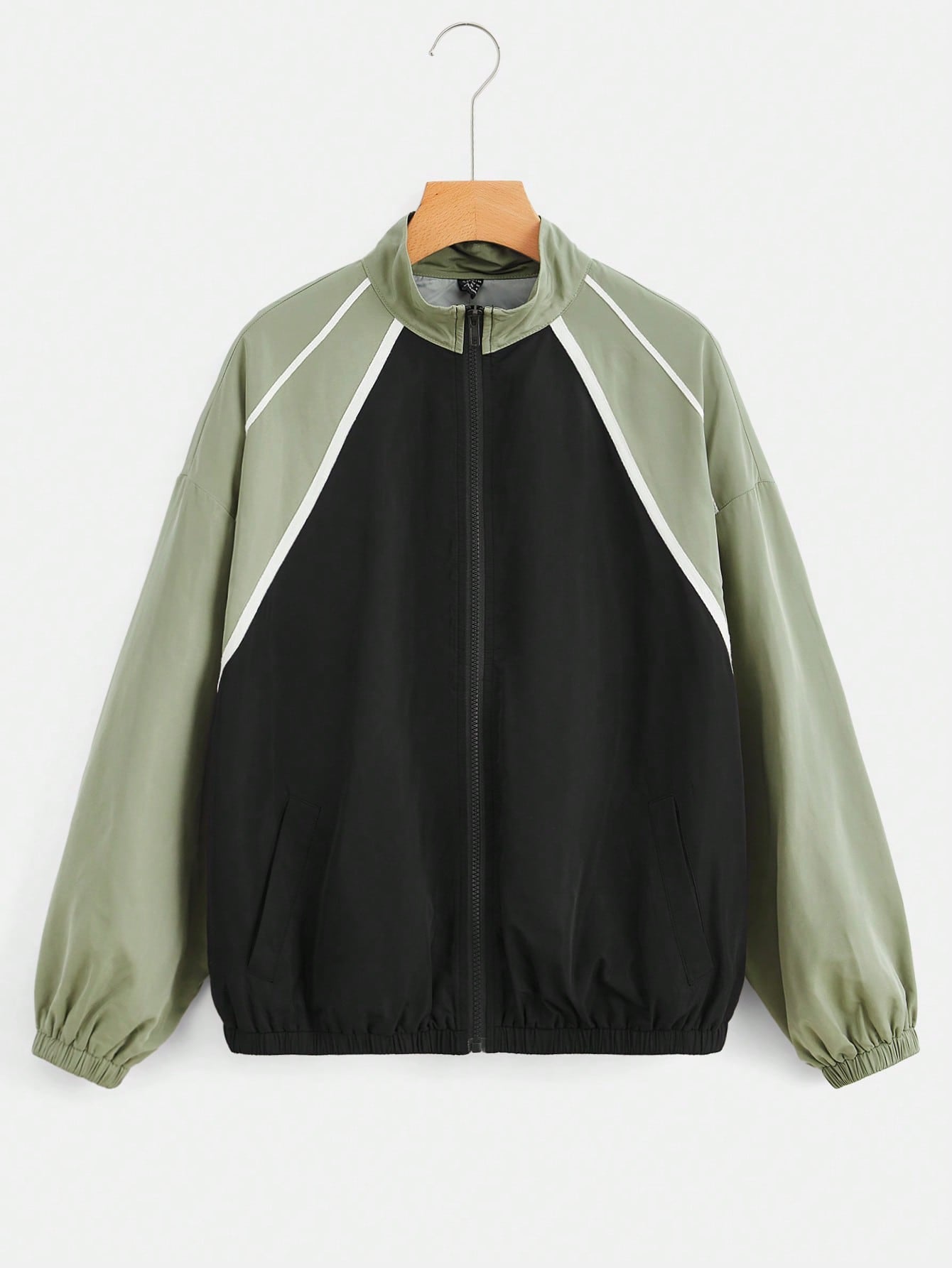 Colorblock Contrast Piping Raglan Sleeve Zip Up Jacket