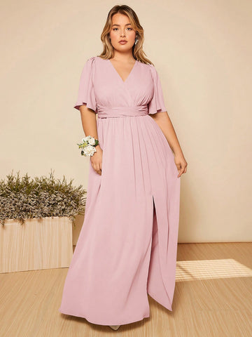 Plus Solid Belted Maxi Dress