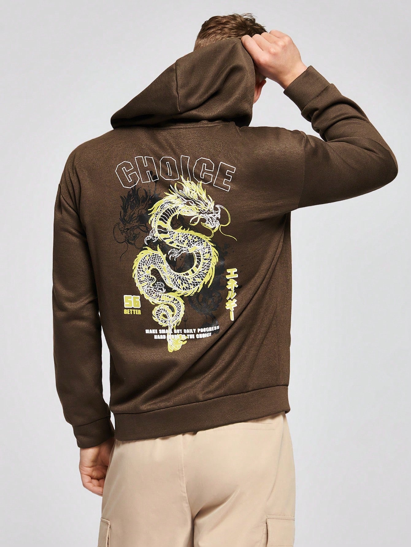 Men Dragon & Slogan Graphic Zip Up Drawstring Hoodie