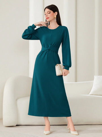 Solid Twist Front Sweatshirt Dress