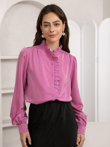 Lace Trim Button Front Shirt