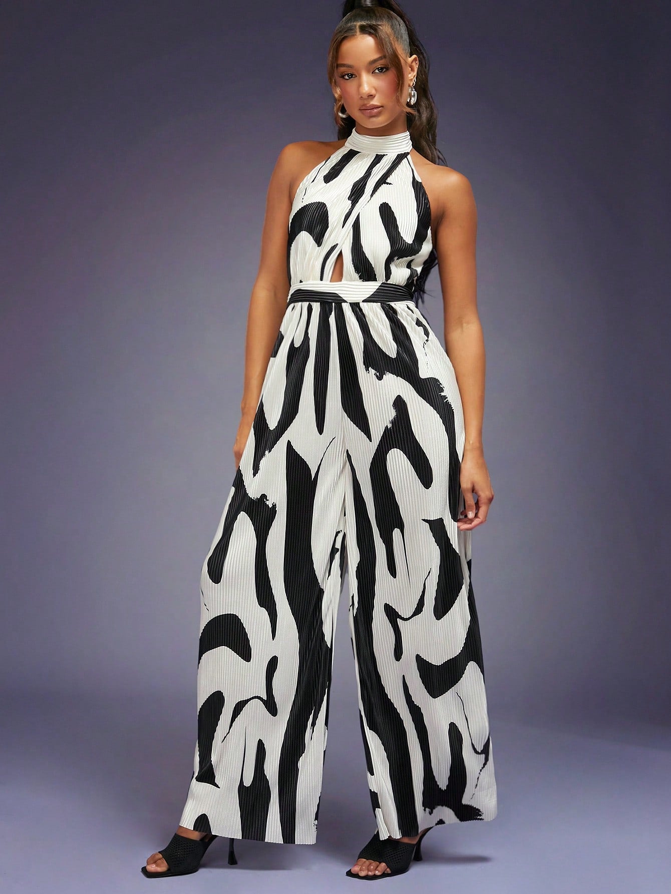 Abstract Halter Wide Leg Jumpsuit