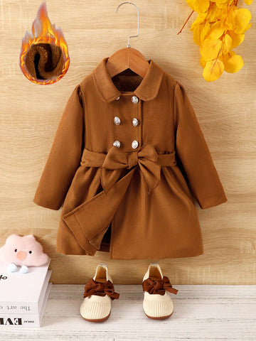 Baby Girl Double Breasted Belted Thermal Lined Coat