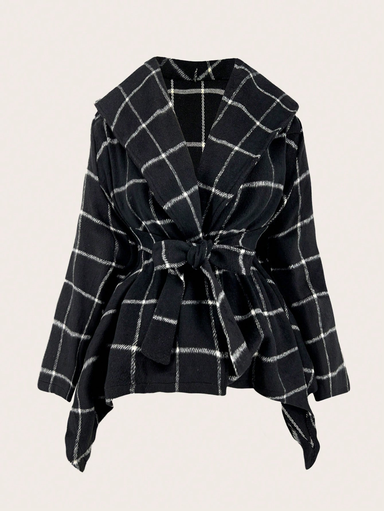 Plus Plaid Print Belted Overcoat