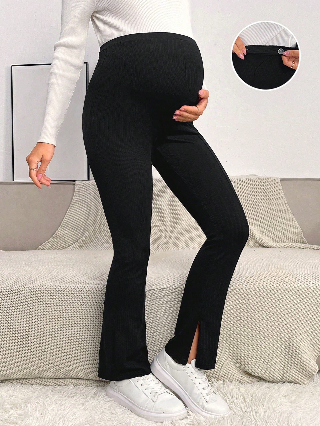 Maternity Adjustable Waist Split Hem Flare Leg Leggings