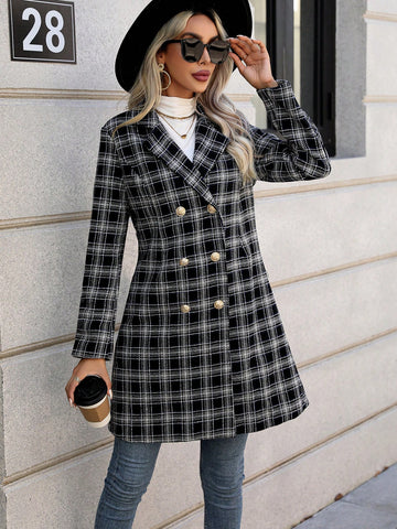 Plaid Double Lapel Neck Breasted Overcoat