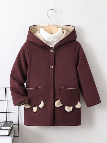 Young Boy 1pc Dual Pocket Hooded Overcoat