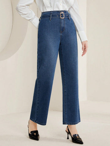 High Waist Belted Flare Leg Jeans