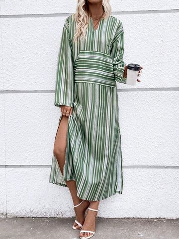 Striped Print Split Thigh Dress