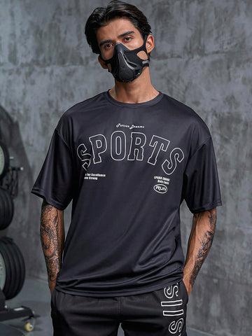 Men's Letter Printed Sports T-Shirt Workout Tops