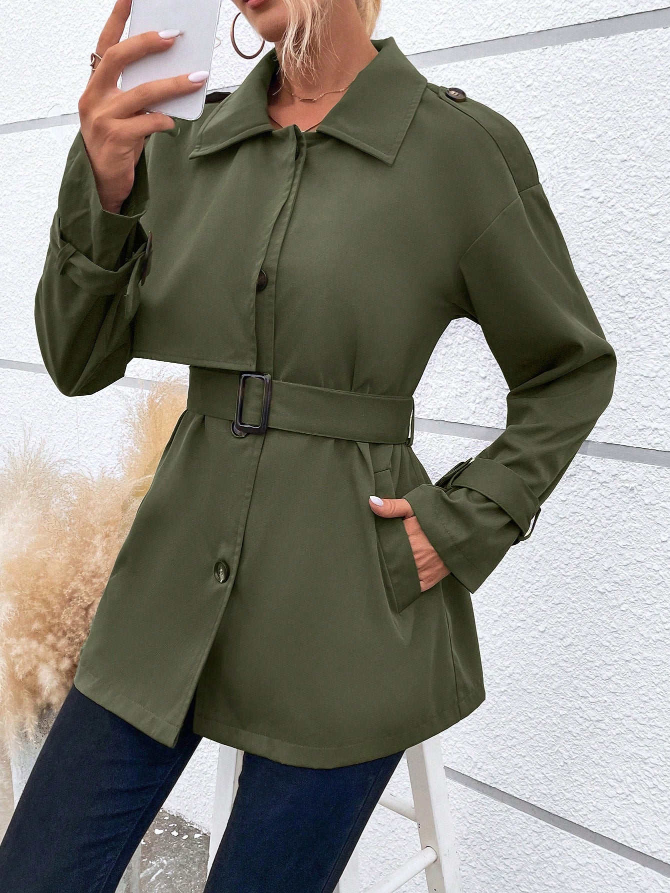 Single Breasted Belted Trench Coat